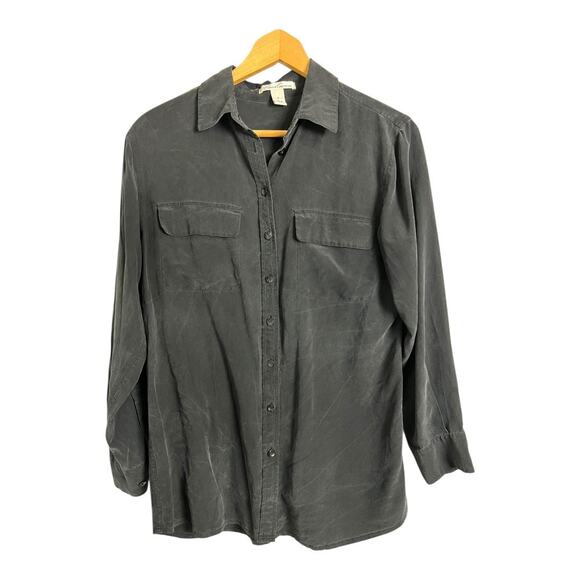 Kenneth Cole 100% Silk Chest Pocket Shirt Black Small Work Preppy Career - Picture 1 of 5